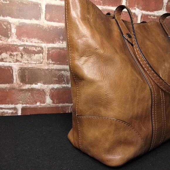 Frye Melissa Leather Shopper Tote Cognac Brown Handbag Purse - Picture 7 of 9